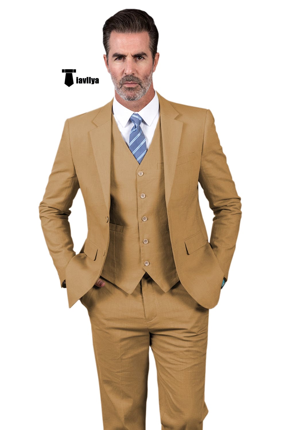 Tiavllya Tiavllya Formal Men's 3 Pieces Mens Suit Notch Lapel Linen For Wedding (Blazer+vest+Pants)