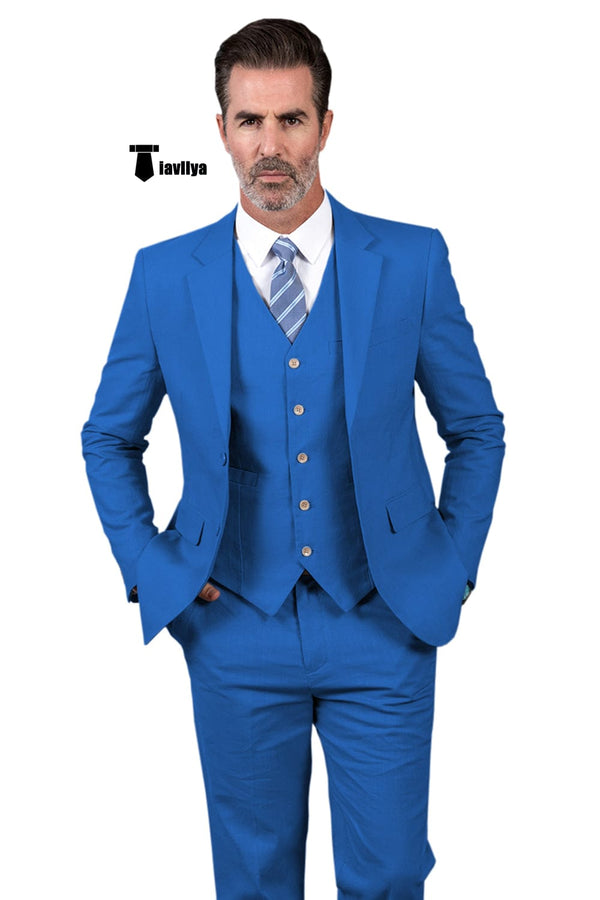 Tiavllya Tiavllya Formal Men's 3 Pieces Mens Suit Notch Lapel Linen For Wedding (Blazer+vest+Pants)