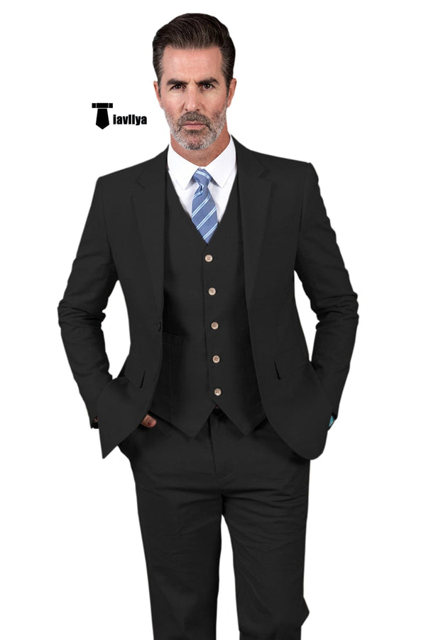 Tiavllya Tiavllya Formal Men's 3 Pieces Mens Suit Notch Lapel Linen For Wedding (Blazer+vest+Pants)