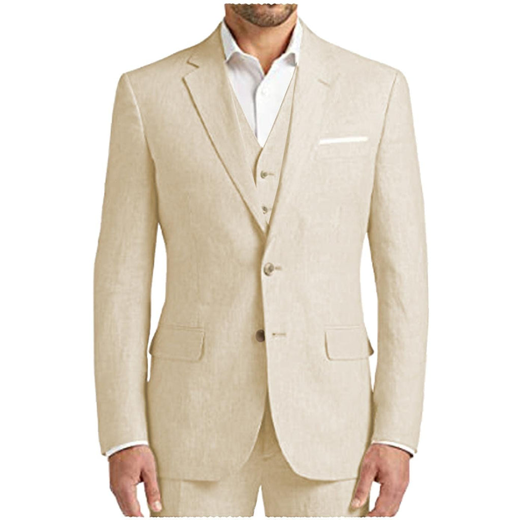 Tiavllya Tiavllya Formal Men's 3 Pieces Mens Suit Notch Lapel Linen For Wedding (Blazer+vest+Pants)