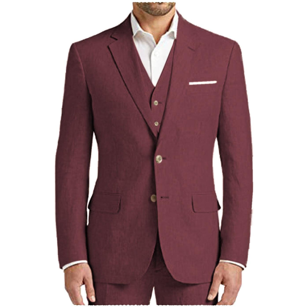 Tiavllya Tiavllya Formal Men's 3 Pieces Mens Suit Notch Lapel Linen For Wedding (Blazer+vest+Pants)