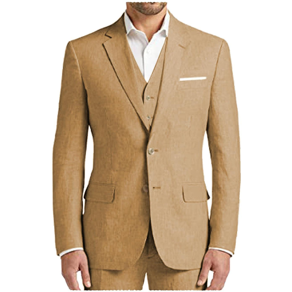 Tiavllya Tiavllya Formal Men's 3 Pieces Mens Suit Notch Lapel Linen For Wedding (Blazer+vest+Pants)