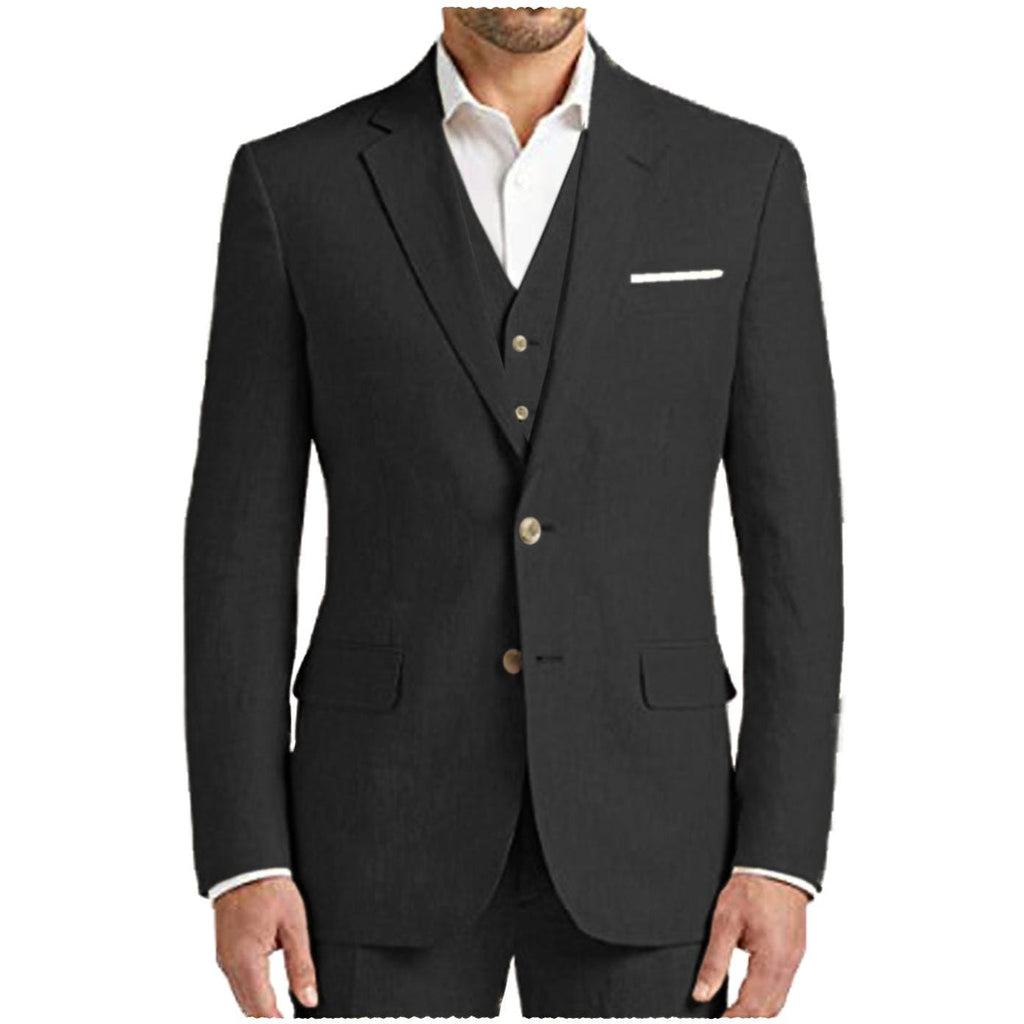 Tiavllya Tiavllya Formal Men's 3 Pieces Mens Suit Notch Lapel Linen For Wedding (Blazer+vest+Pants)