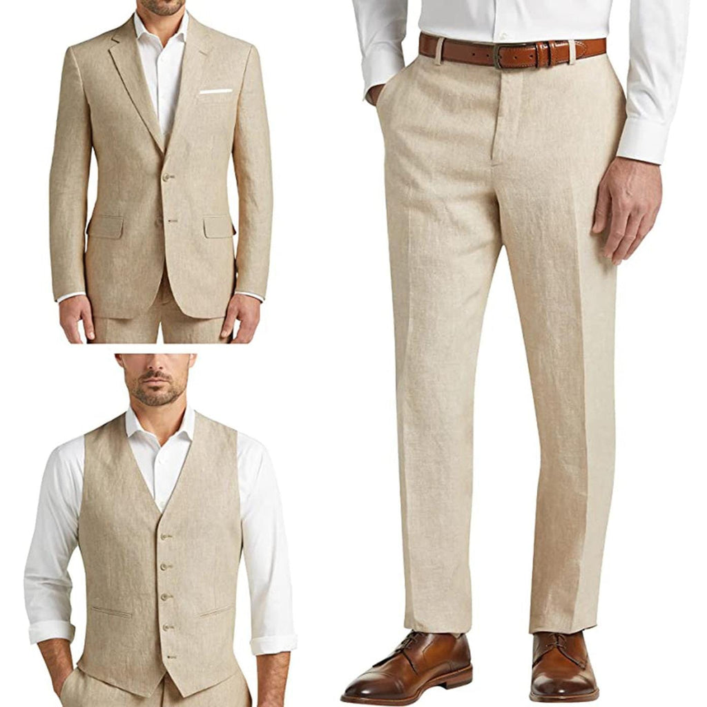 Tiavllya Tiavllya Formal Men's 3 Pieces Mens Suit Notch Lapel Linen For Wedding (Blazer+vest+Pants)
