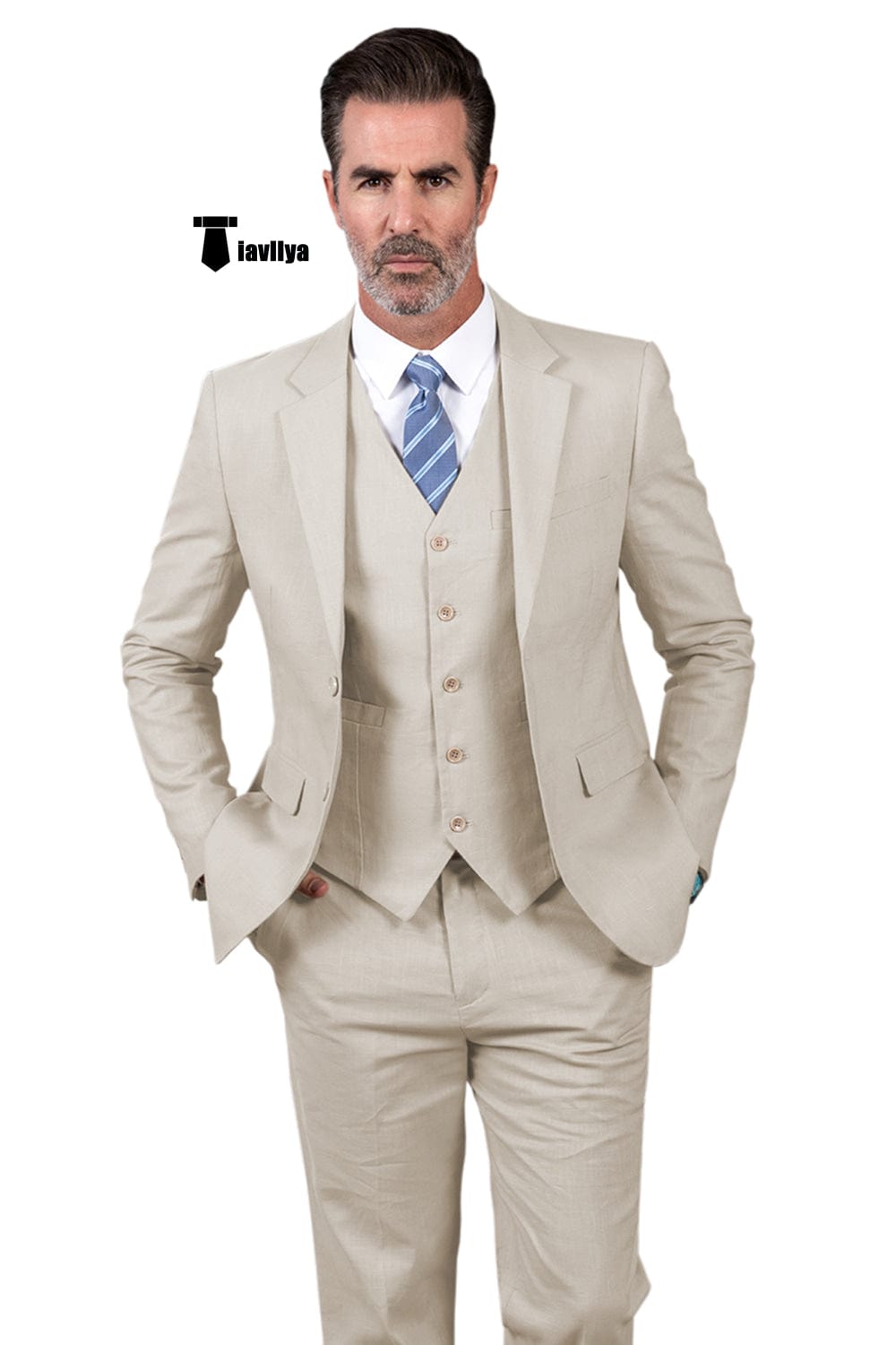 Tiavllya Tiavllya Formal Men's 3 Pieces Mens Suit Notch Lapel Linen For Wedding (Blazer+vest+Pants)