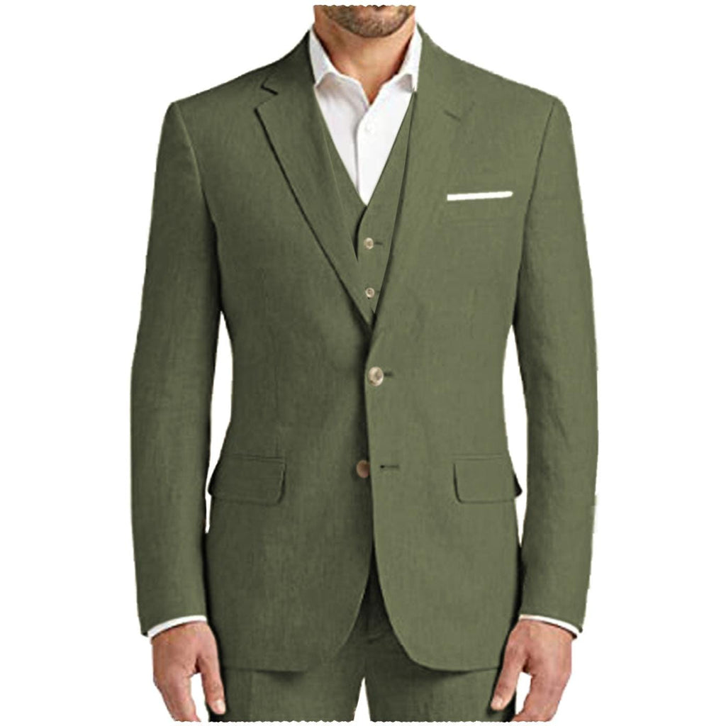 Tiavllya Tiavllya Formal Men's 3 Pieces Mens Suit Notch Lapel Linen For Wedding (Blazer+vest+Pants)