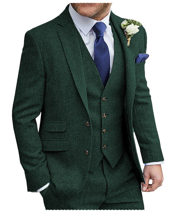 Tiavllya Tiavllya Formal Men's 3 Pieces Suit Tweed Notch Lapel Tuxedos (Blazer+vest+Pants)