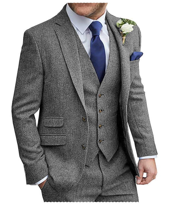 Tiavllya Tiavllya Formal Men's 3 Pieces Suit Tweed Notch Lapel Tuxedos (Blazer+vest+Pants)