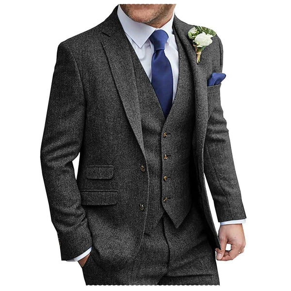 Tiavllya Tiavllya Formal Men's 3 Pieces Suit Tweed Notch Lapel Tuxedos (Blazer+vest+Pants)