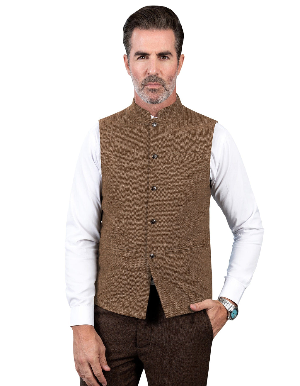 Tiavllya Tiavllya Formal Men's Slim Fit herringbone Stand Collar Waistcoat