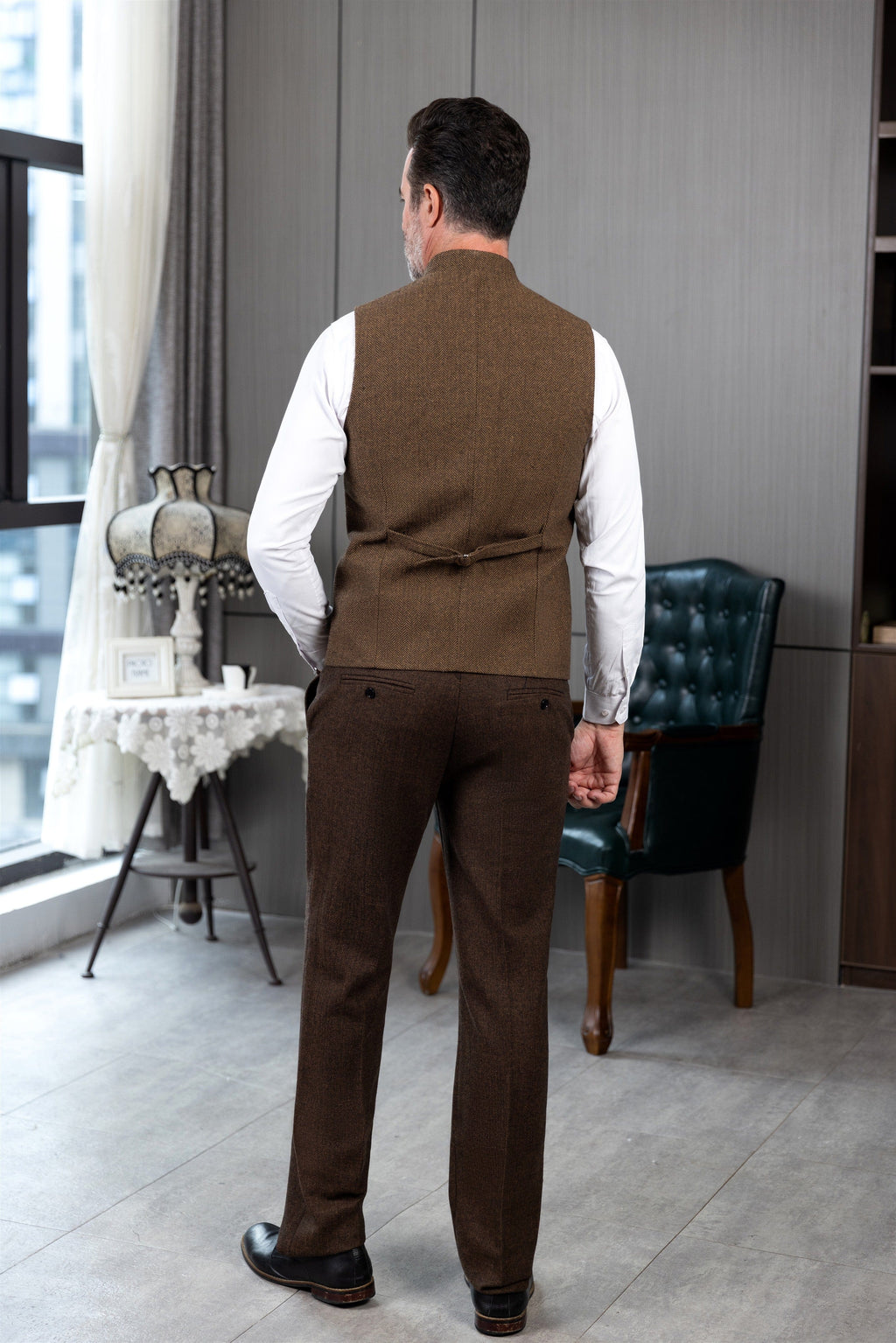 Tiavllya Tiavllya Formal Men's Slim Fit herringbone Stand Collar Waistcoat