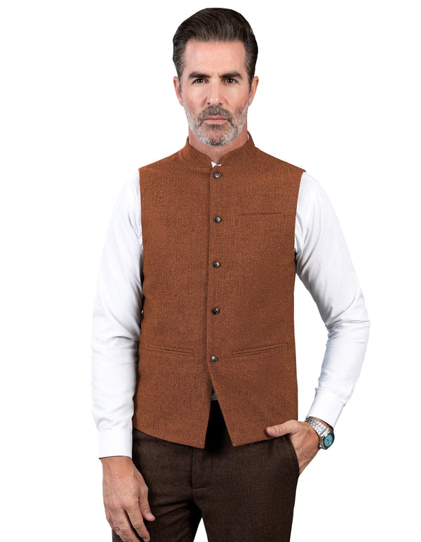 Tiavllya Tiavllya Formal Men's Slim Fit herringbone Stand Collar Waistcoat