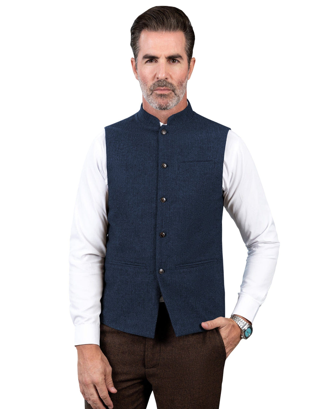 Tiavllya Tiavllya Formal Men's Slim Fit herringbone Stand Collar Waistcoat