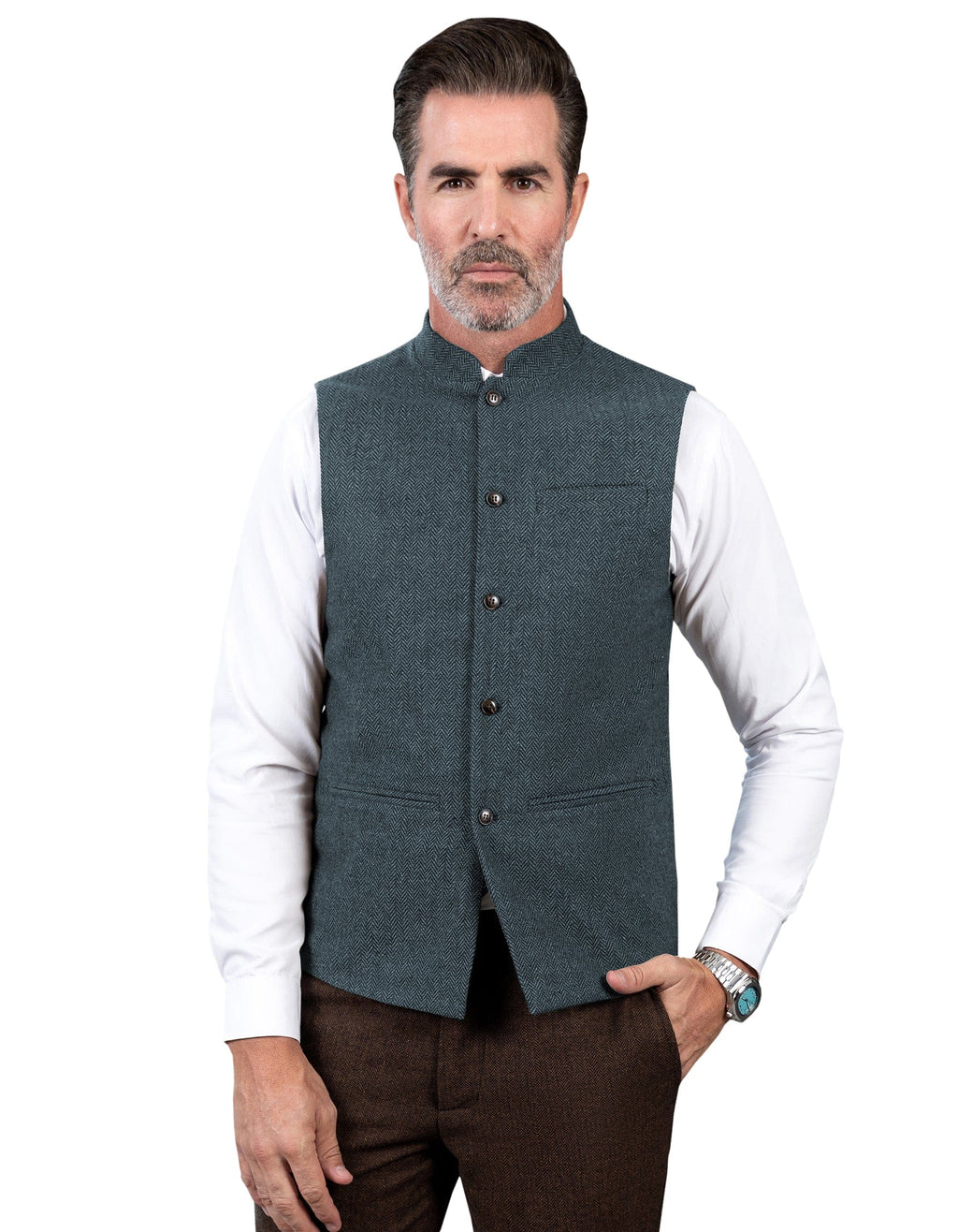 Tiavllya Tiavllya Formal Men's Slim Fit herringbone Stand Collar Waistcoat