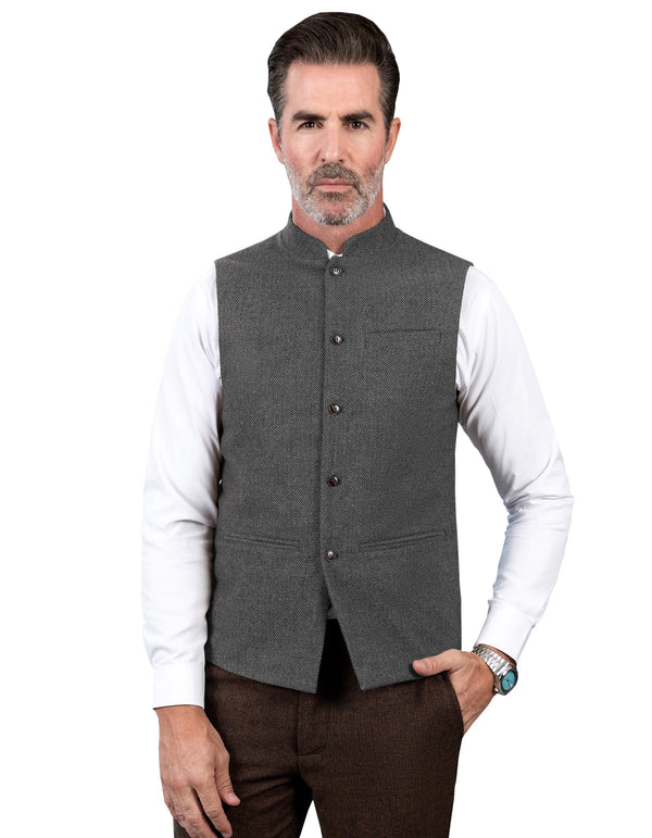 Tiavllya Tiavllya Formal Men's Slim Fit herringbone Stand Collar Waistcoat