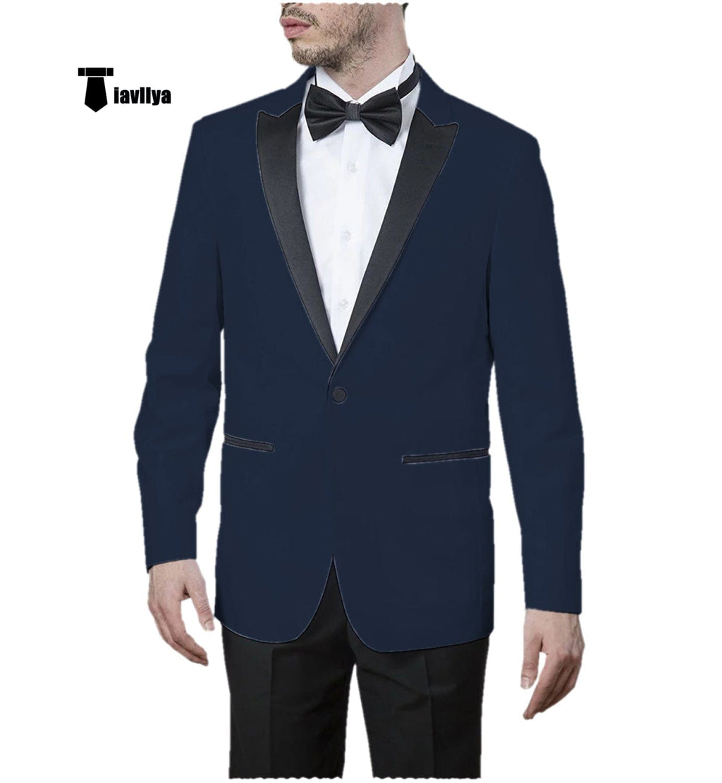 Tiavllya Tiavllya Formal Men's Slim Fit Peak Lapel Flat Blazer