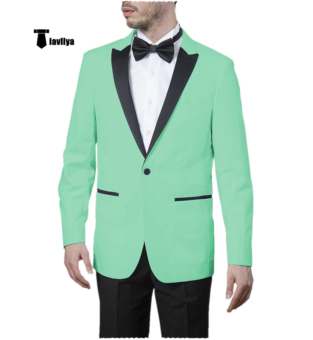 Tiavllya Tiavllya Formal Men's Slim Fit Peak Lapel Flat Blazer