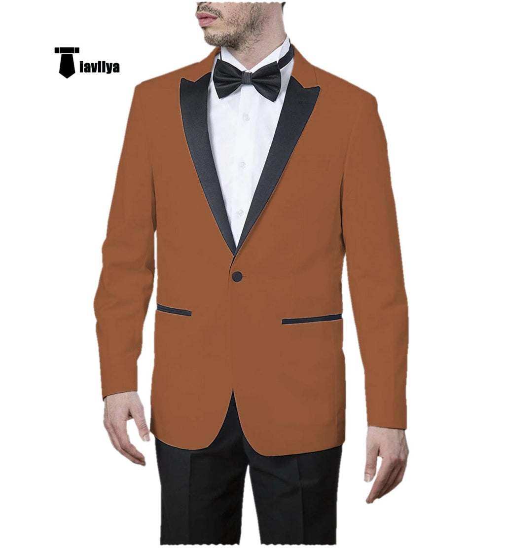 Tiavllya Tiavllya Formal Men's Slim Fit Peak Lapel Flat Blazer