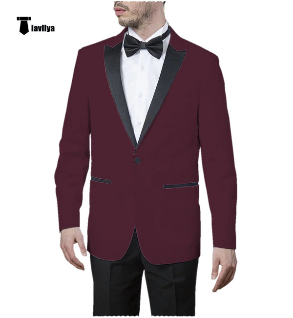 Tiavllya Tiavllya Formal Men's Slim Fit Peak Lapel Flat Blazer