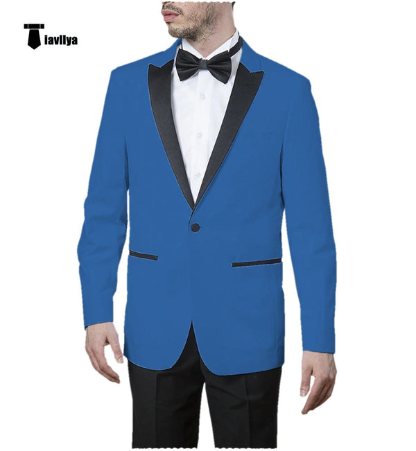 Tiavllya Tiavllya Formal Men's Slim Fit Peak Lapel Flat Blazer