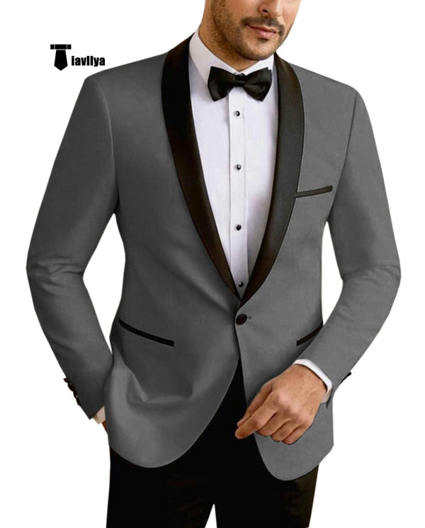 Tiavllya Tiavllya Formal Men's Slim Fit Shawl Lapel Flat Blazer