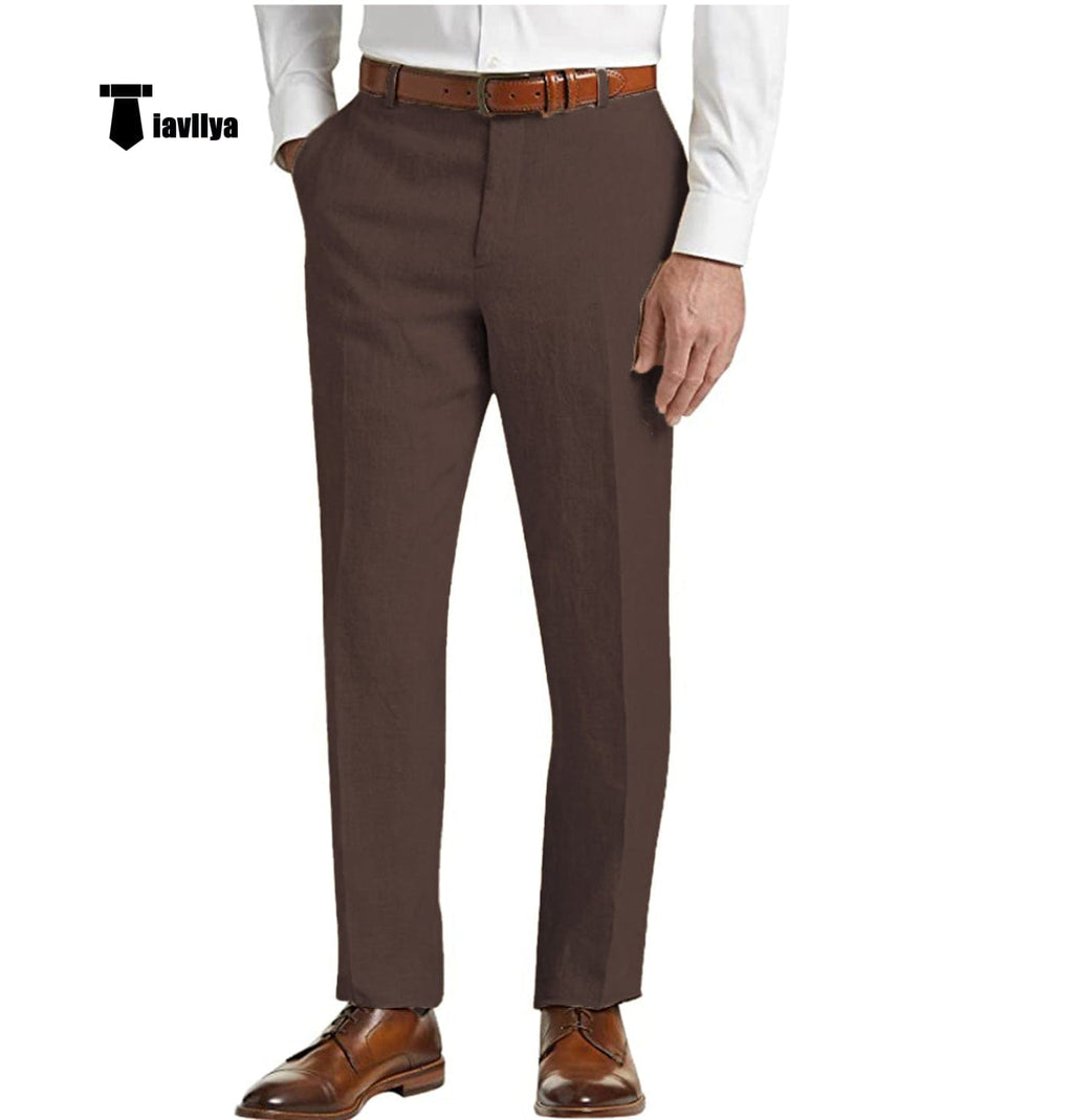 Tiavllya Tiavllya Formal Men's Suit Pants Cotton Linen Trousers For Wedding