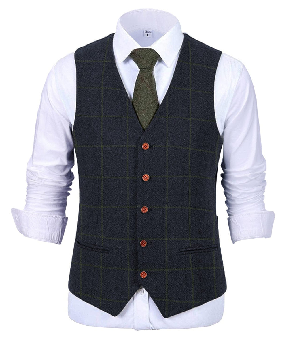 Tiavllya Tiavllya Formal Men's Suit Vest Plaid Tweed V Neck Waistcoat