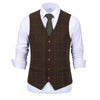 Tiavllya Tiavllya Formal Men's Suit Vest Plaid Tweed V Neck Waistcoat
