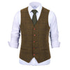 Tiavllya Tiavllya Formal Men's Suit Vest Plaid Tweed V Neck Waistcoat