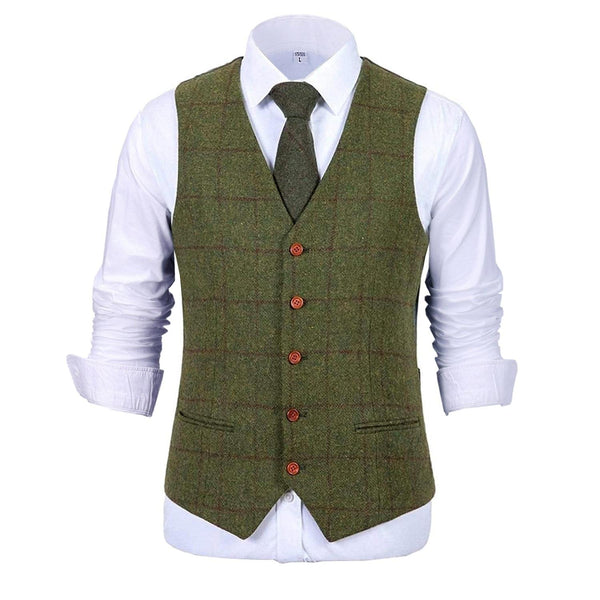 Tiavllya Tiavllya Formal Men's Suit Vest Plaid Tweed V Neck Waistcoat