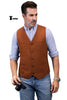 Tiavllya Tiavllya Formal Men's Tweed Herringbone V Neck Waistcoat