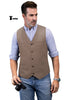 Tiavllya Tiavllya Formal Men's Tweed Herringbone V Neck Waistcoat