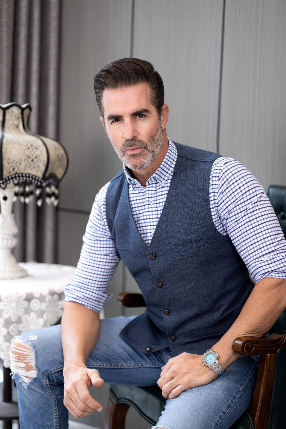 Tiavllya Tiavllya Formal Men's Tweed Herringbone V Neck Waistcoat