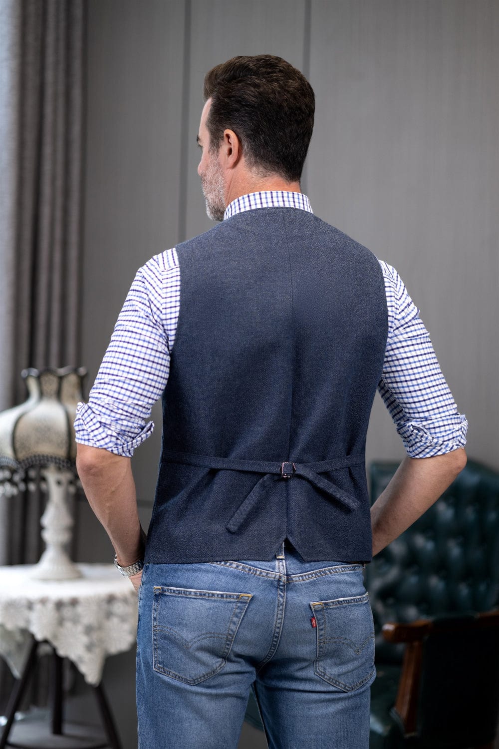 Tiavllya Tiavllya Formal Men's Tweed Herringbone V Neck Waistcoat