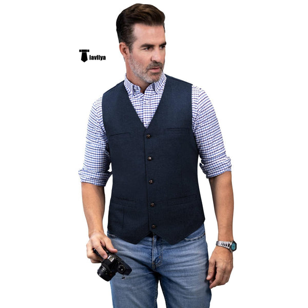 Tiavllya Tiavllya Formal Men's Tweed Herringbone V Neck Waistcoat