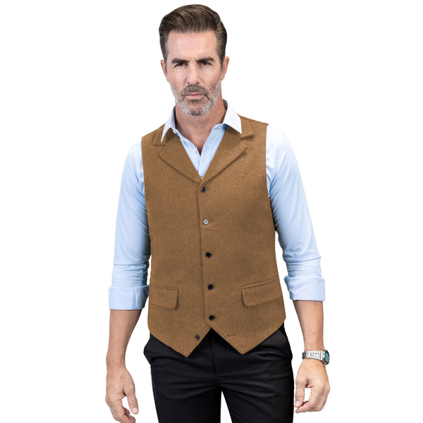 Tiavllya Tiavllya Formal Mens Regular Fit Tweed Notch Lapel Waistcoat