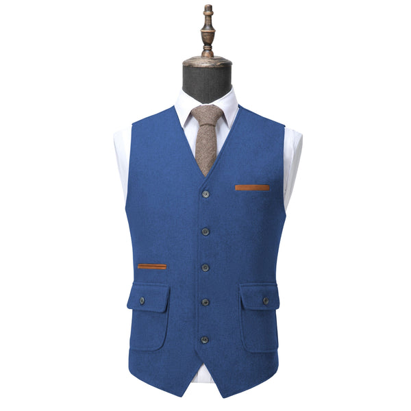 Tiavllya Tiavllya Formal Mens Regular Fit Tweed V Neck Waistcoat