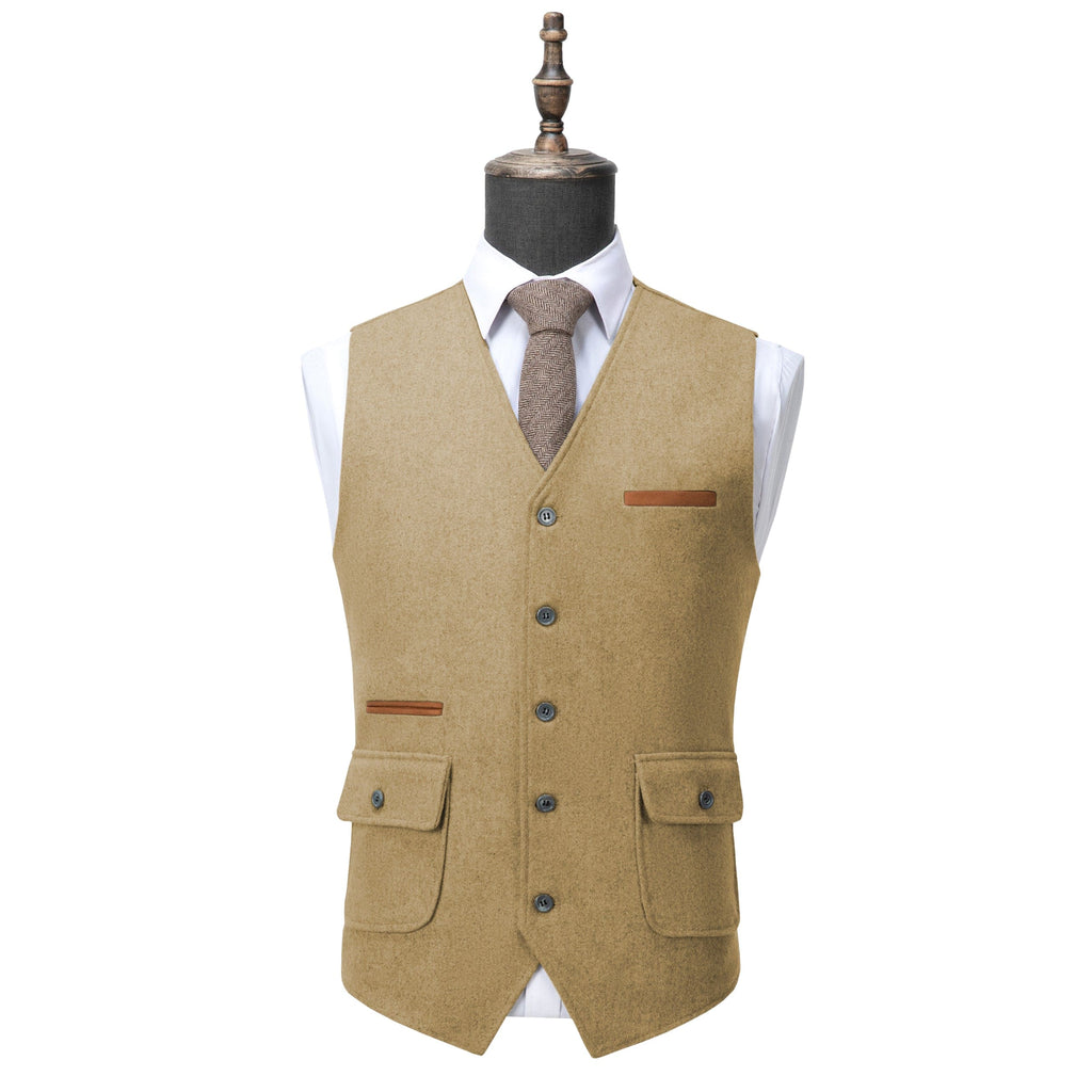 Tiavllya Tiavllya Formal Mens Regular Fit Tweed V Neck Waistcoat
