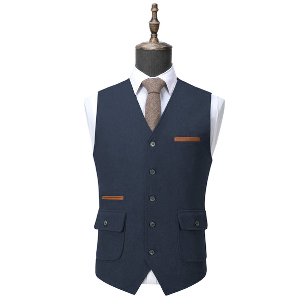 Tiavllya Tiavllya Formal Mens Regular Fit Tweed V Neck Waistcoat