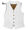 Tiavllya Tiavllya Formal Mens waistcoat Flat Linen V Neck Waistcoat For Wedding