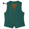 Tiavllya Tiavllya Formal Mens waistcoat Flat Linen V Neck Waistcoat For Wedding