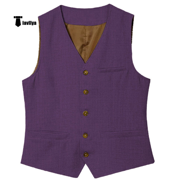 Tiavllya Tiavllya Formal Mens waistcoat Flat Linen V Neck Waistcoat For Wedding