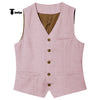 Tiavllya Tiavllya Formal Mens waistcoat Flat Linen V Neck Waistcoat For Wedding