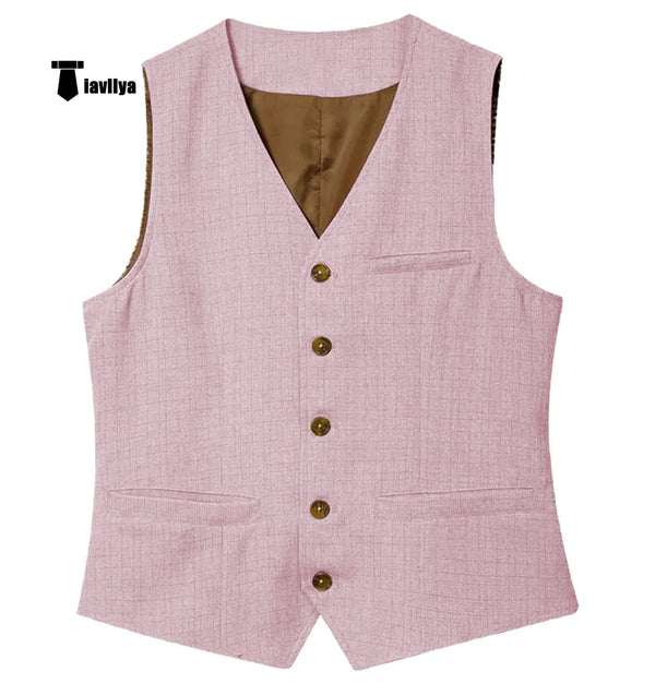 Tiavllya Tiavllya Formal Mens waistcoat Flat Linen V Neck Waistcoat For Wedding