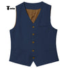 Tiavllya Tiavllya Formal Mens waistcoat Flat Linen V Neck Waistcoat For Wedding