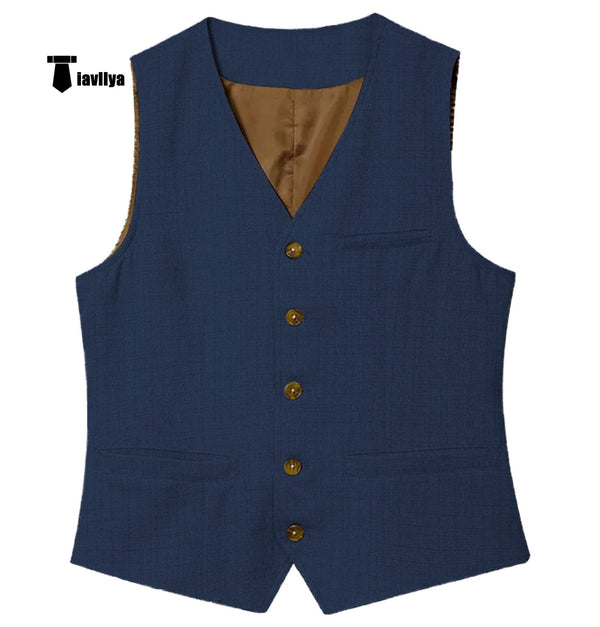 Tiavllya Tiavllya Formal Mens waistcoat Flat Linen V Neck Waistcoat For Wedding