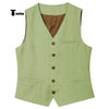Tiavllya Tiavllya Formal Mens waistcoat Flat Linen V Neck Waistcoat For Wedding