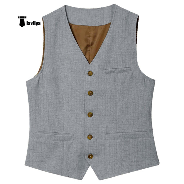 Tiavllya Tiavllya Formal Mens waistcoat Flat Linen V Neck Waistcoat For Wedding