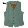 Tiavllya Tiavllya Formal Mens waistcoat Flat Linen V Neck Waistcoat For Wedding