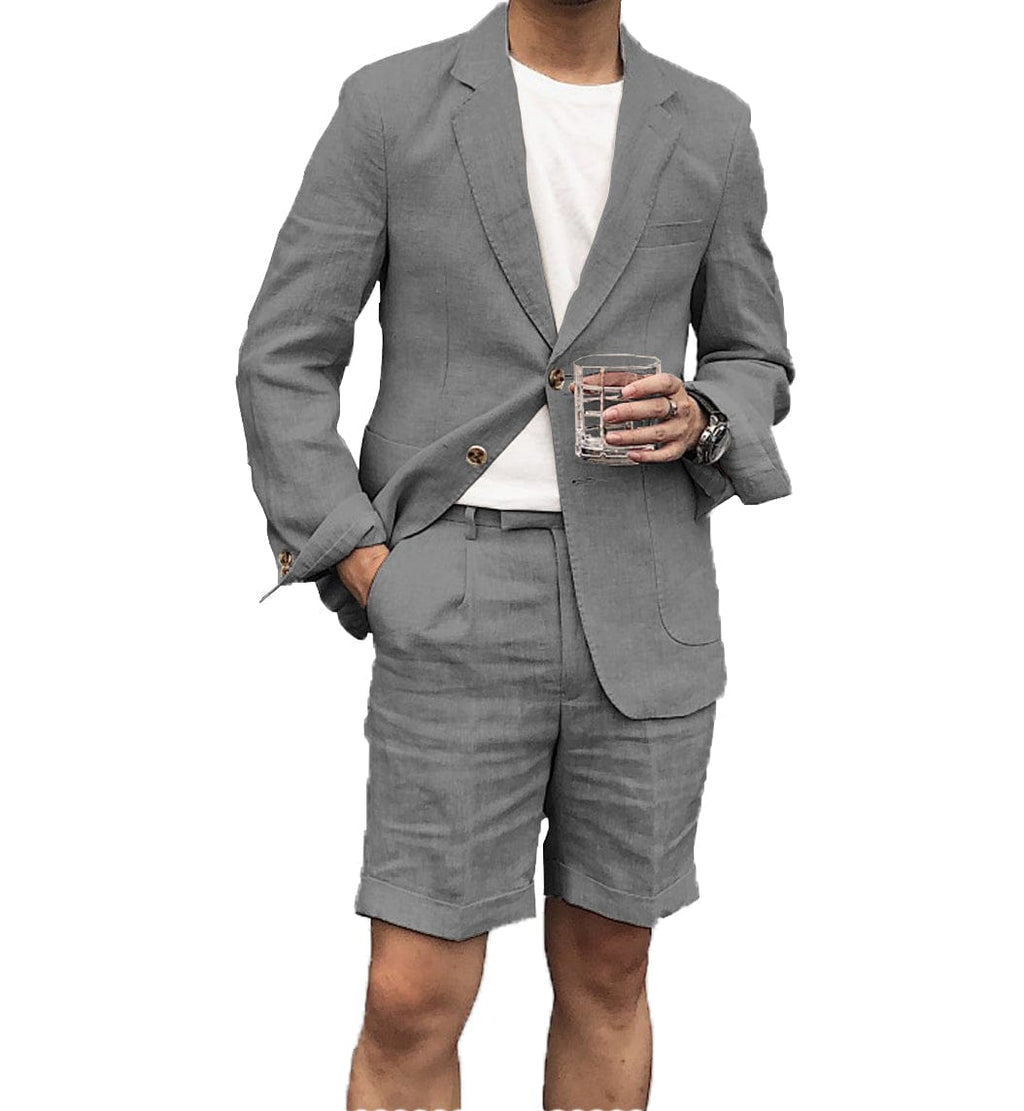 Tiavllya Tiavllya Leisure 2 Piece Men's Suit Flat Linen Notch Lapel Tuxedos (Blazer+Shorts)